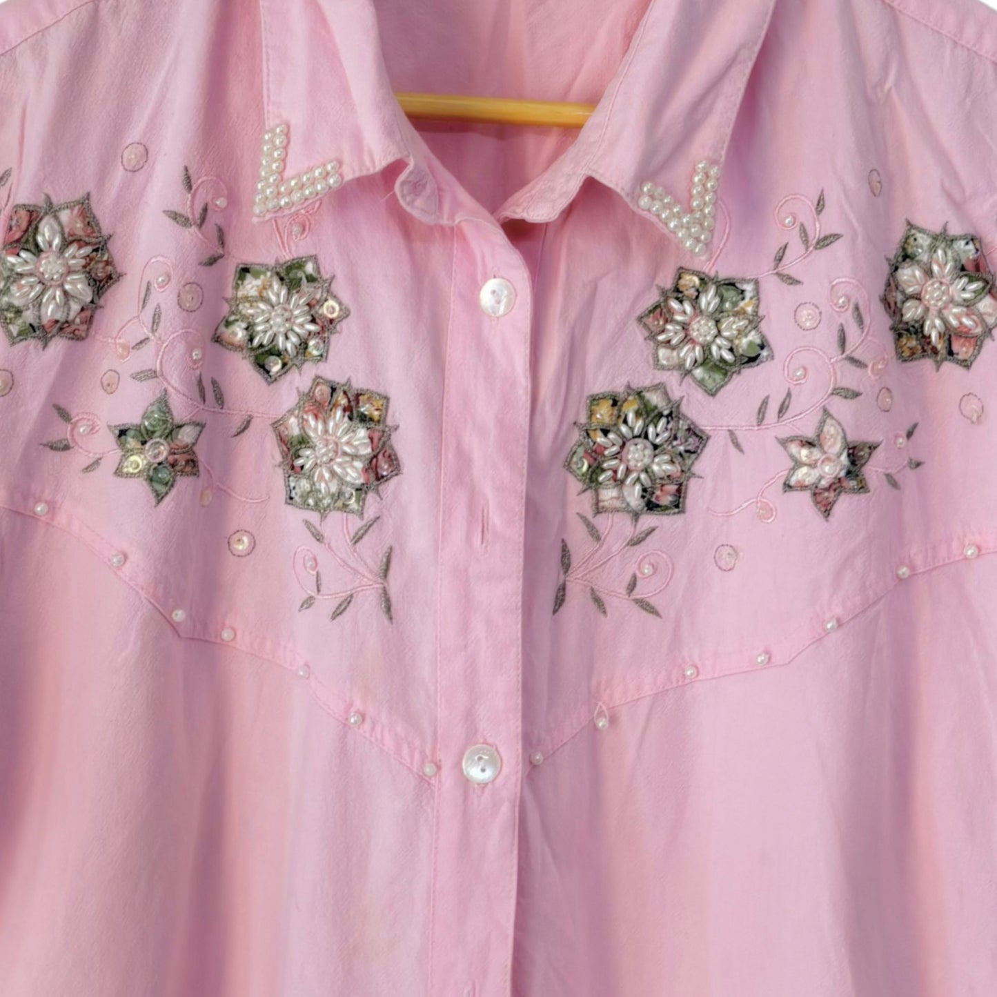 Pink Floral Pearl Embroidered