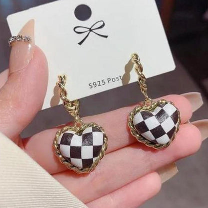 B&W Checkered Love Earrings