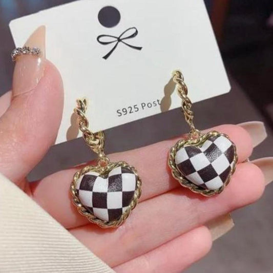 B&W Checkered Love Earrings