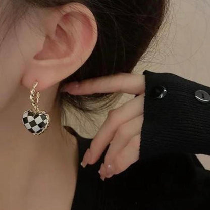 B&W Checkered Love Earrings
