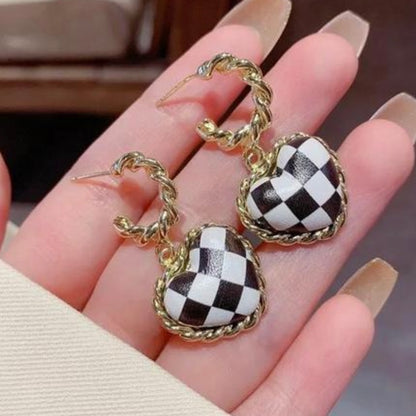 B&W Checkered Love Earrings