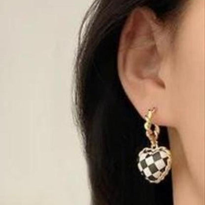 B&W Checkered Love Earrings
