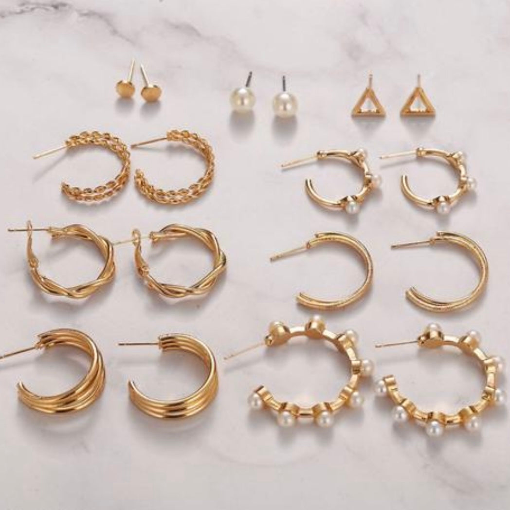 9 Pair Pearl Hoops & Studs