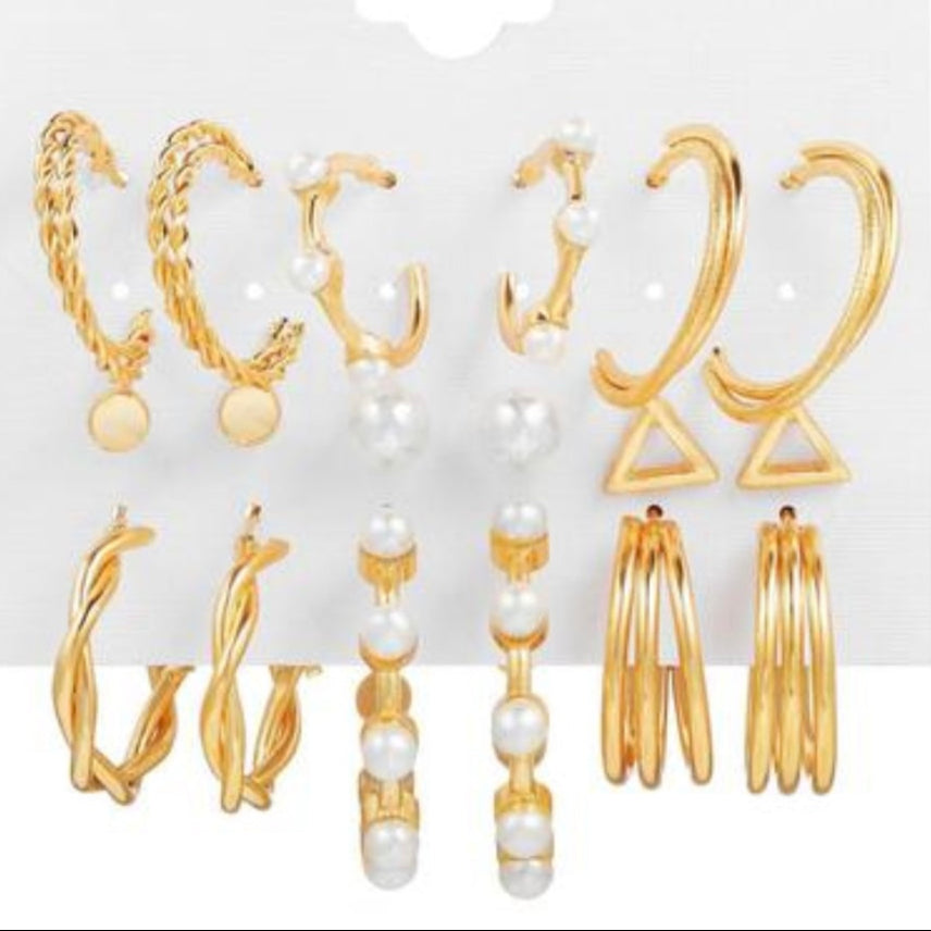 9 Pair Pearl Hoops & Studs
