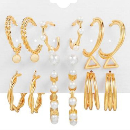 9 Pair Pearl Hoops & Studs