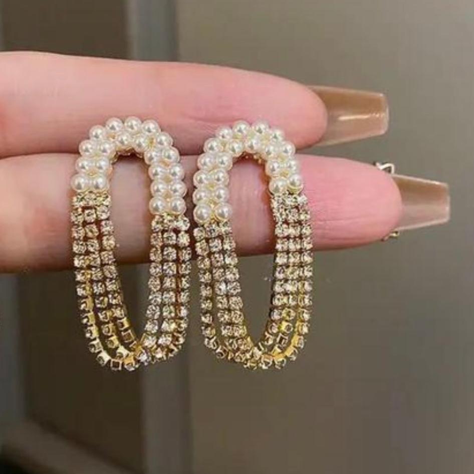 Pearl & Zircons Layered Earrings