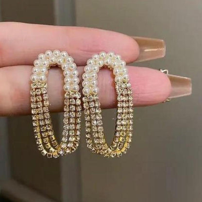 Pearl & Zircons Layered Earrings