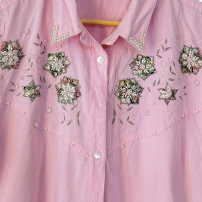 Pink Floral Pearl Embroidered